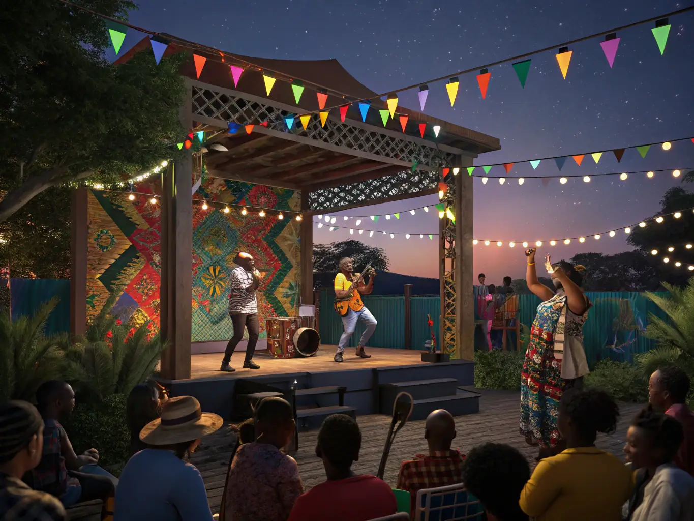 An image showcasing a modern cultural event organized by COMITE DES FETES, featuring contemporary music, art installations, and interactive activities. The event attracts a diverse audience and promotes artistic expression.